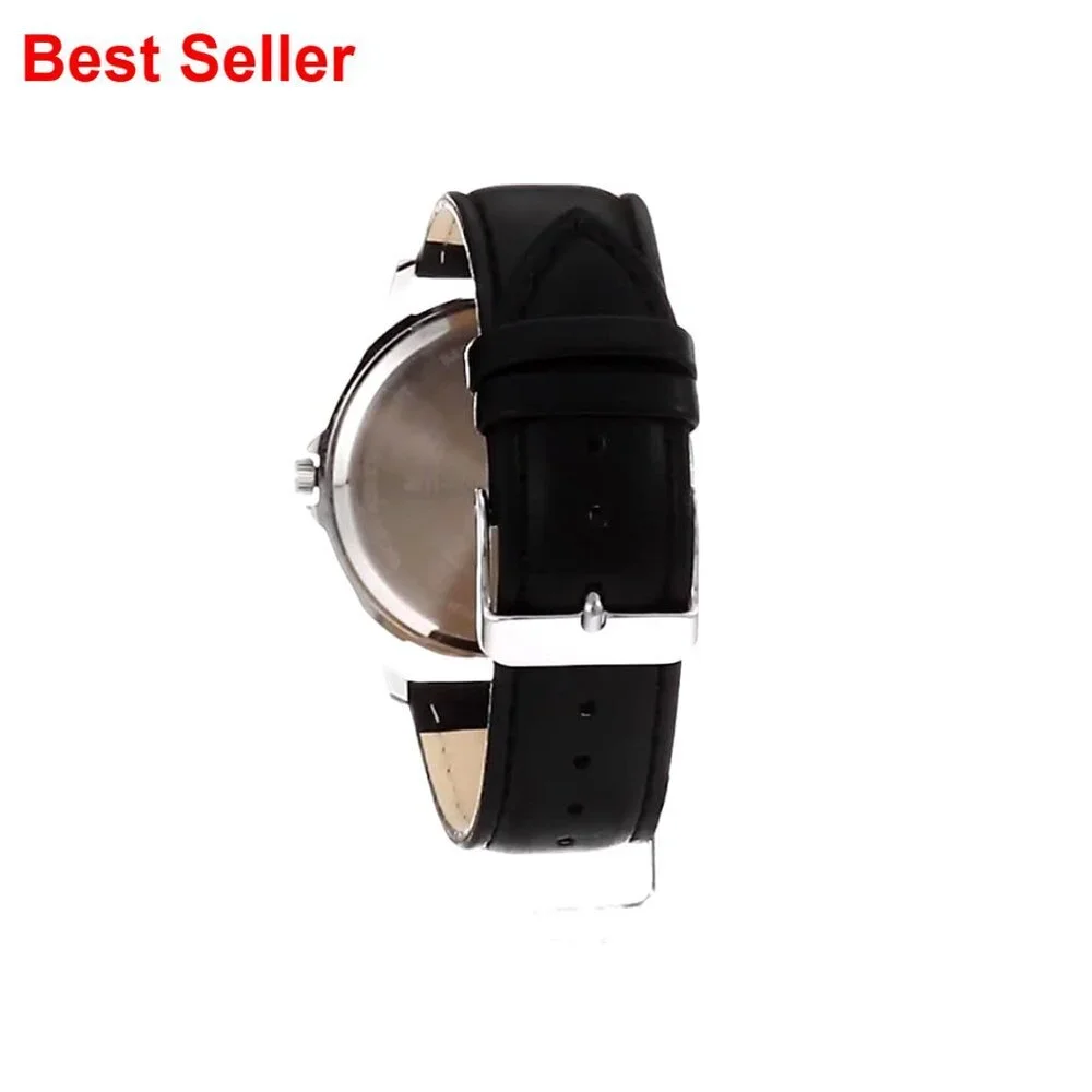 Men's 42mm Analog Watch with Black Faux Leather Band